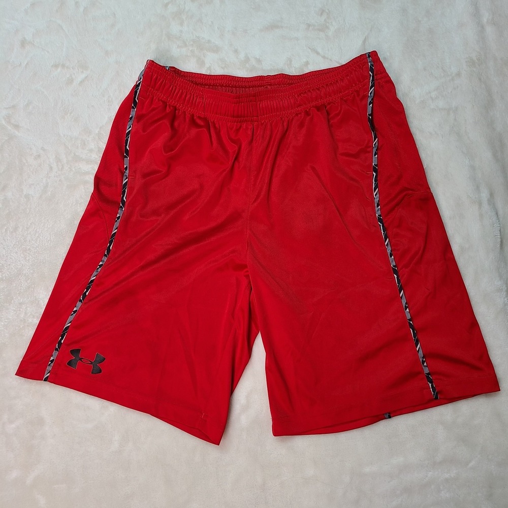 Under Armour Loose Fit Athletic Basketball Shorts YXL Red Kids Sporty Pockets